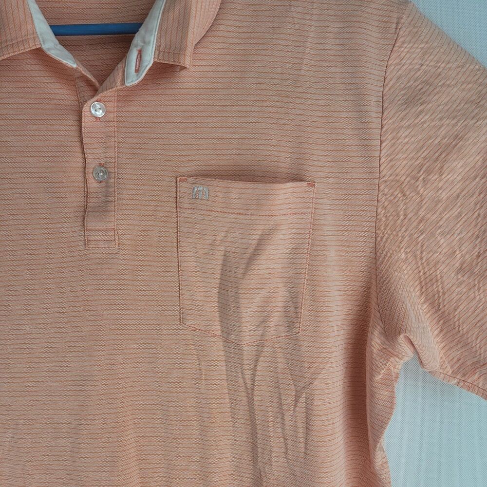 Travis Mathew Mens Size XL Orange Striped Cotton Poly Golf Polo - Picture 3 of 9